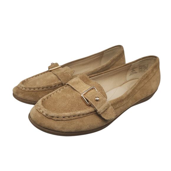 Lands End Loafers Womens 8 Tan Suede Flats Brown Slip Ons Dressy Buckle Brown - Picture 1 of 14